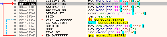 공격자가 제어하는 바이트를 스택에 쓰는 반복 루프 화면