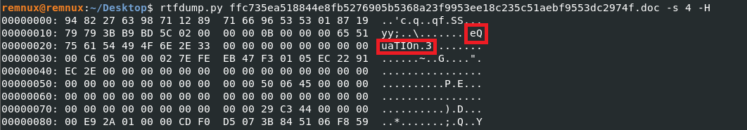 ASCII로 변환한 객체 데이터에서 Equation Editor 클래스명이 보이는 화면